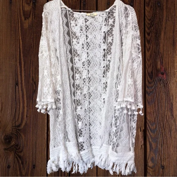 Kori America Open Lace Cardigan with Fringe - S/M - Picture 1 of 7